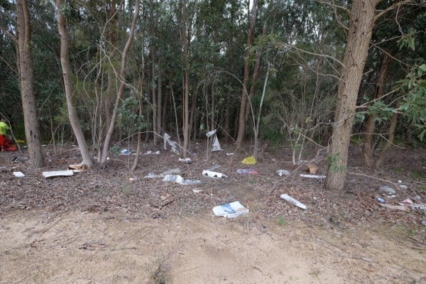 Builders rubbish at Mandejal Brook, Whitby, Western Australia