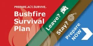 Bushfire Survival Plan infographic with Leave Stay Survive?